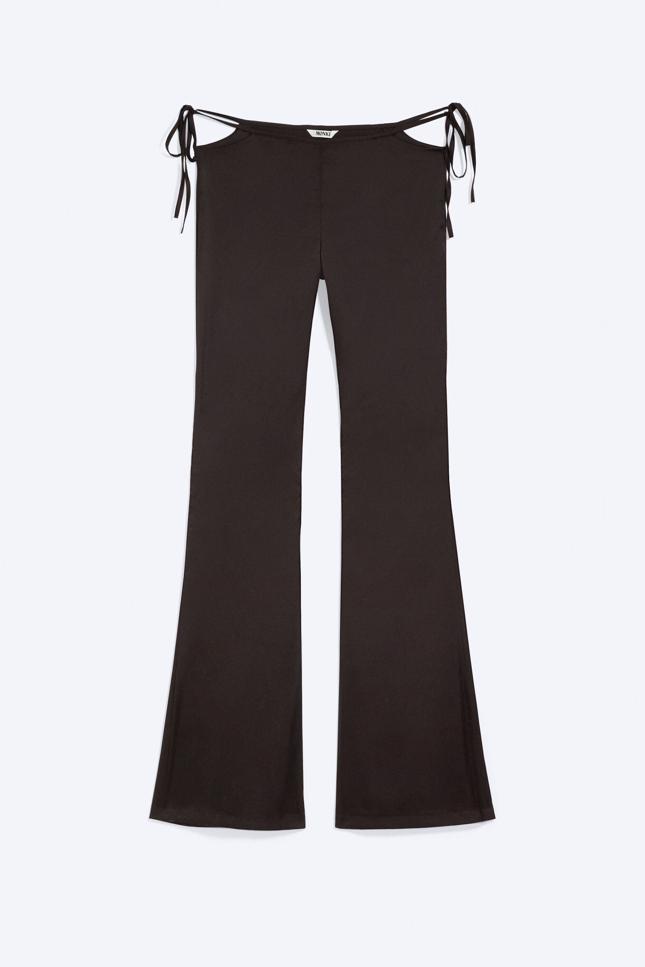 Dark Brown - Satin Cut-Out Flared Trousers - 5