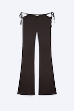 Dark Brown - Satin Cut-Out Flared Trousers - 5