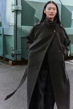 Dark Grey Melange - Wool-Blend Belted Double-Breasted Coat - 5