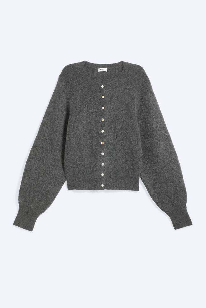 Cardigan em mistura de mohair - Cinzento-escuro mesclado/Cru - 1