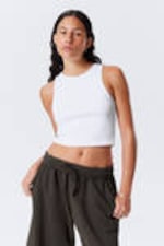 Weiß - Kurzes geripptes Baumwoll-Tanktop - 0