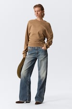 Mörkbeige - Pleated Long-Sleeved Top - 1