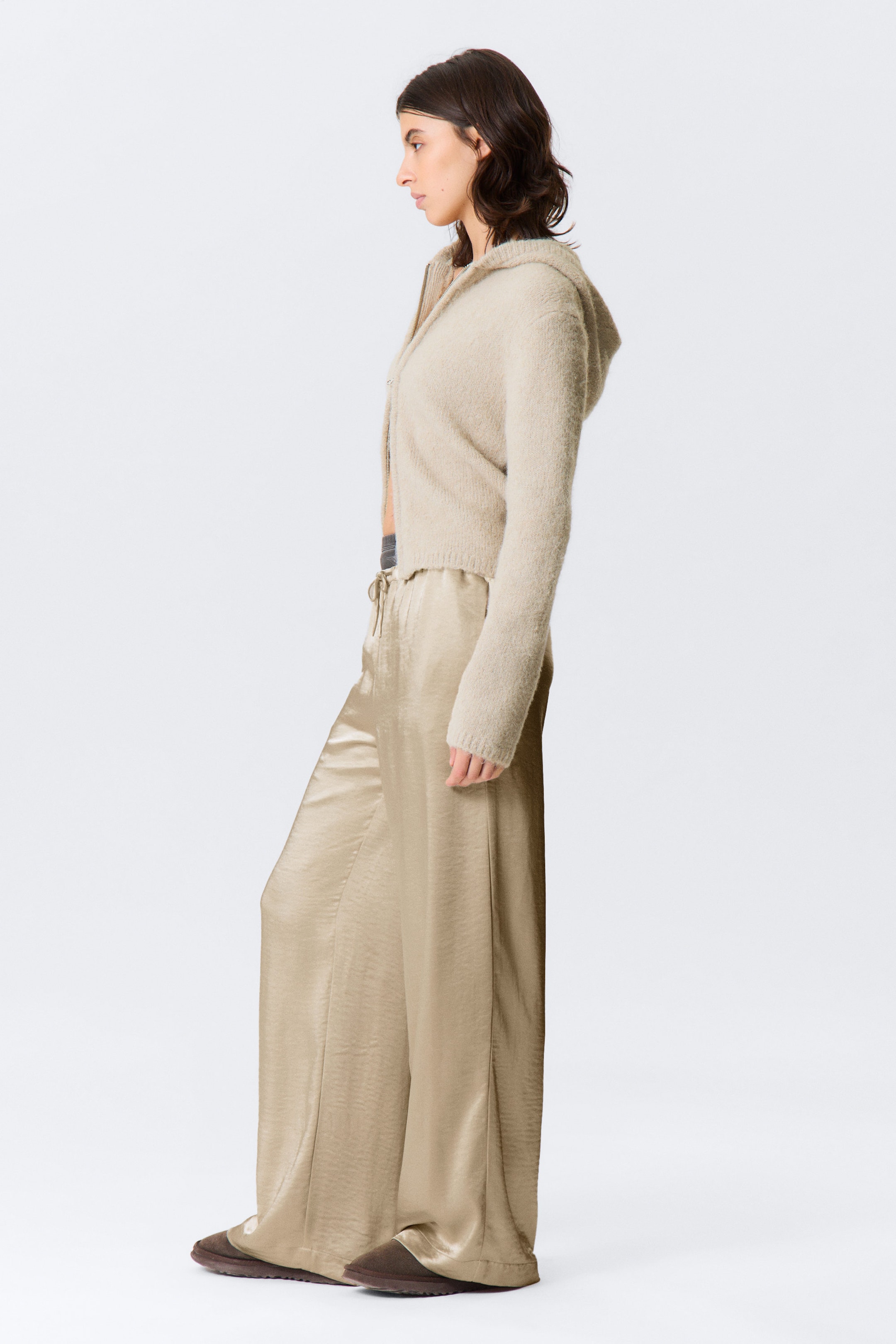 Beige - Pyjamahose aus gewaschenem Satin - 3