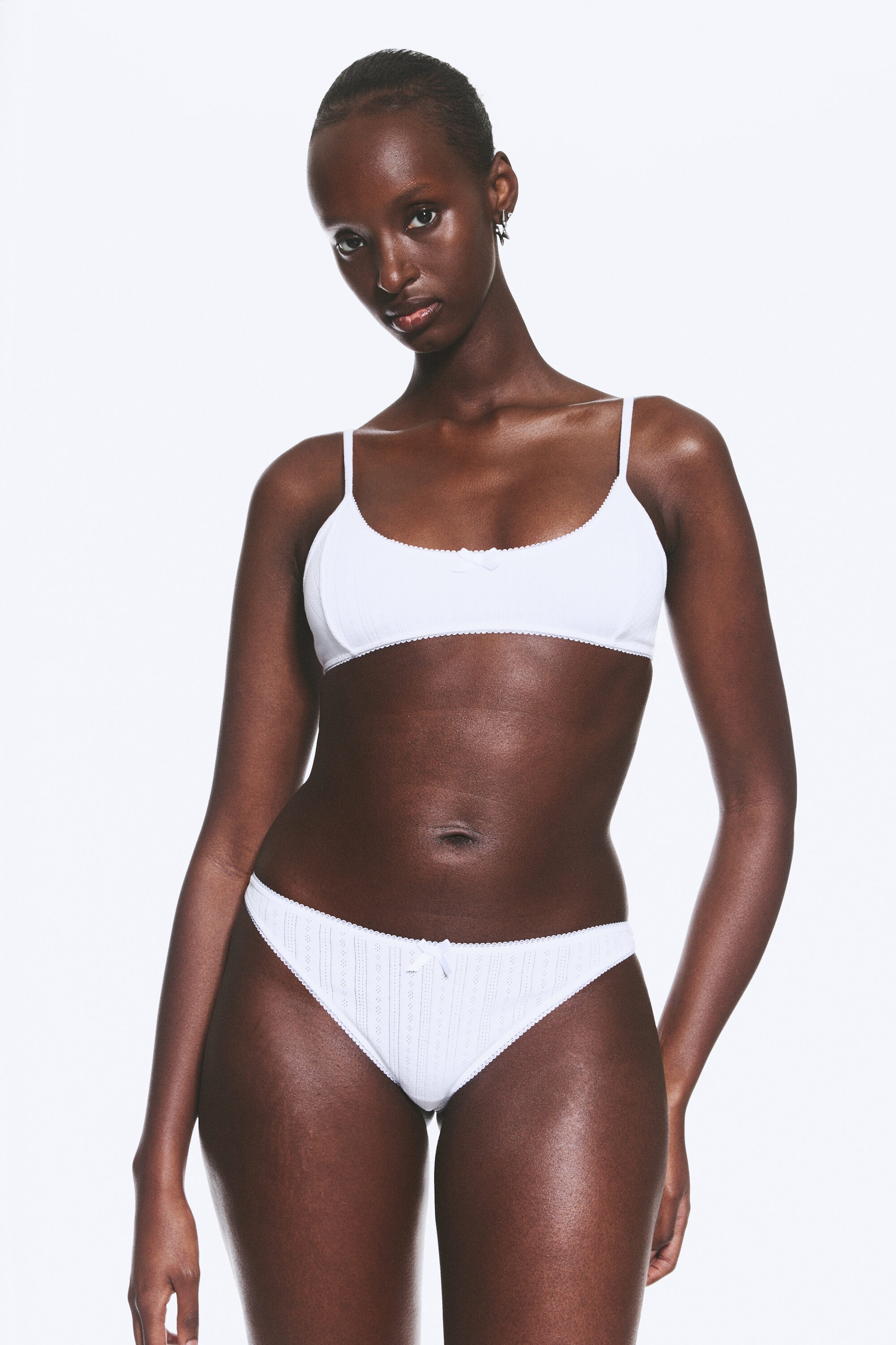 White - 2-pack Pointelle Thongs - 1