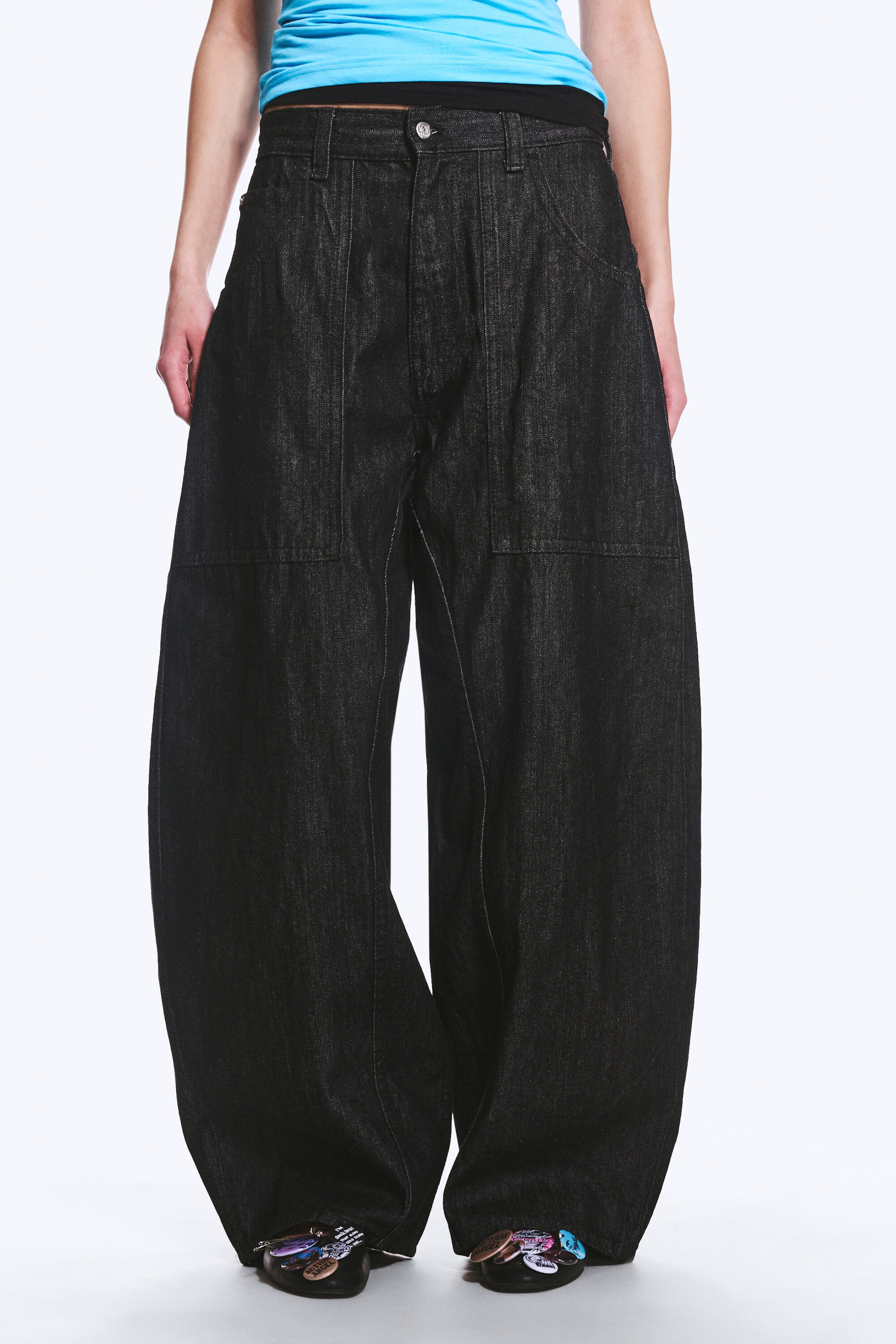Black Rinse – svart - Dunno unisex løs Barrel-jeans med lavt liv - 2