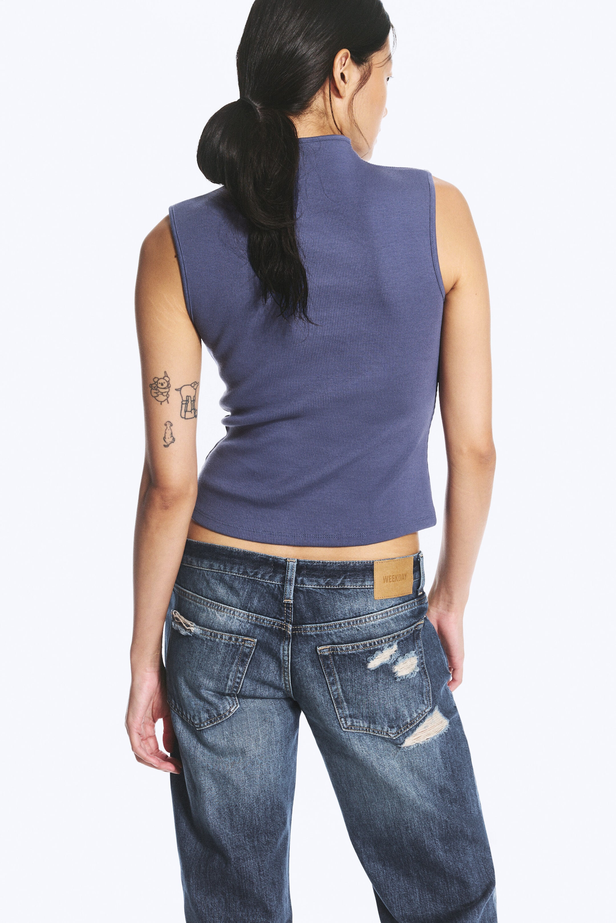 Dunkelblau - Asymmetrisches Top mit Knöpfen - 2