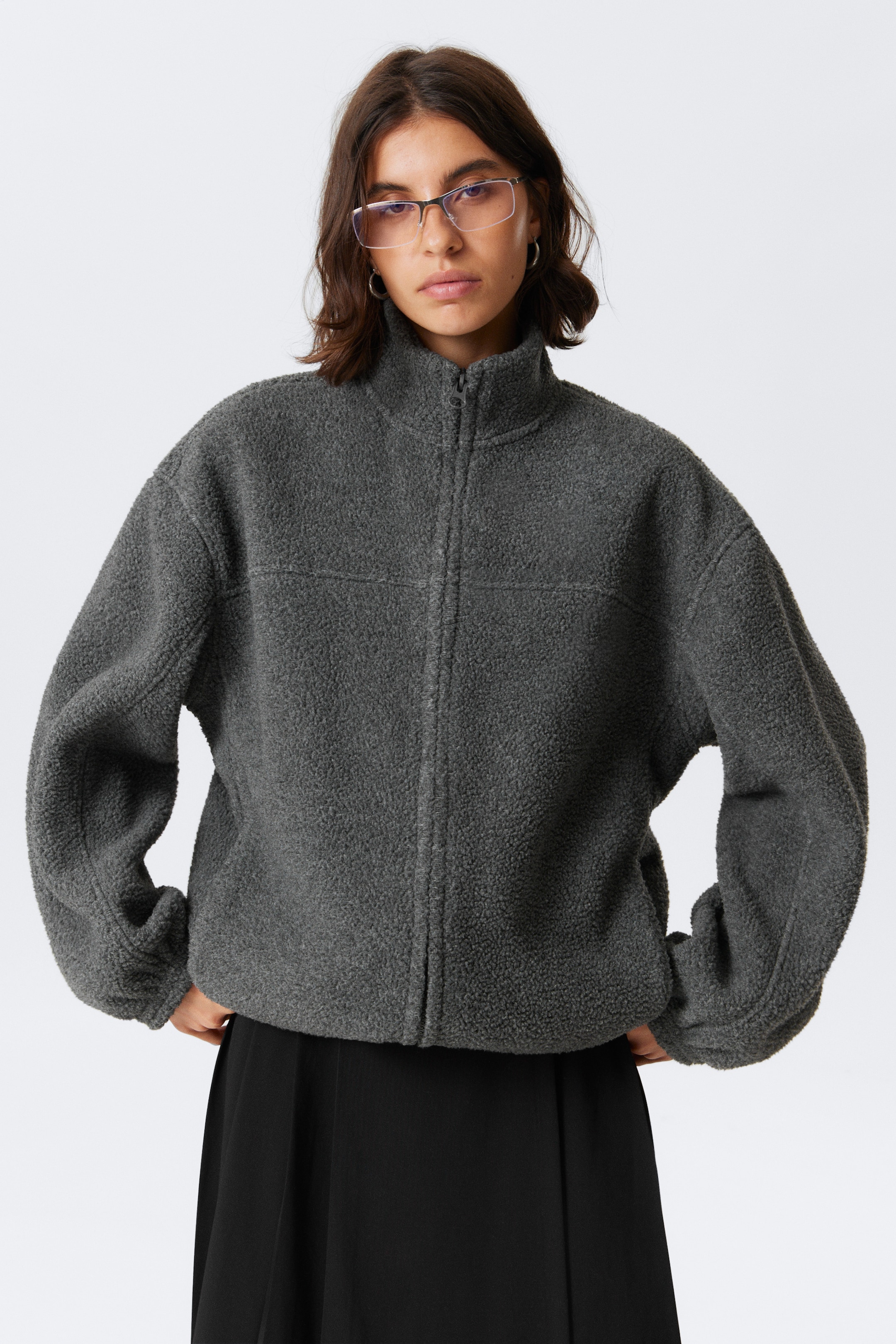 Ver imagen más grande: Chaqueta polar con cremallera - Gris oscuro jaspeado - MUJER | H&M ES 1