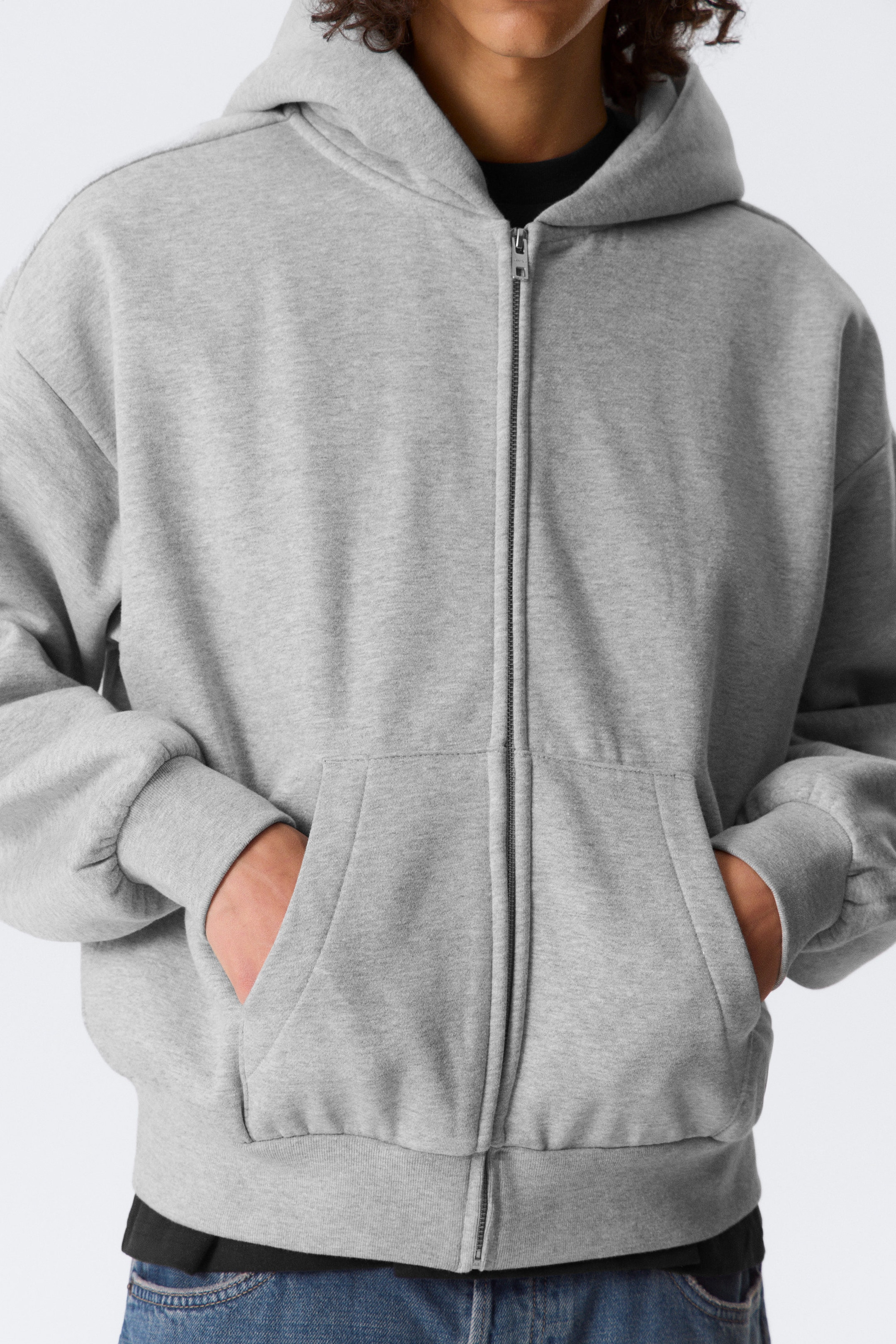 Grey Melange - Loose Fit Zip Hoodie - 2