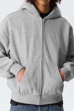 Grey Melange - Loose Fit Zip Hoodie - 2