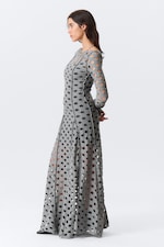 Grey - Long-Sleeved Distressed Maxi Dress - 2