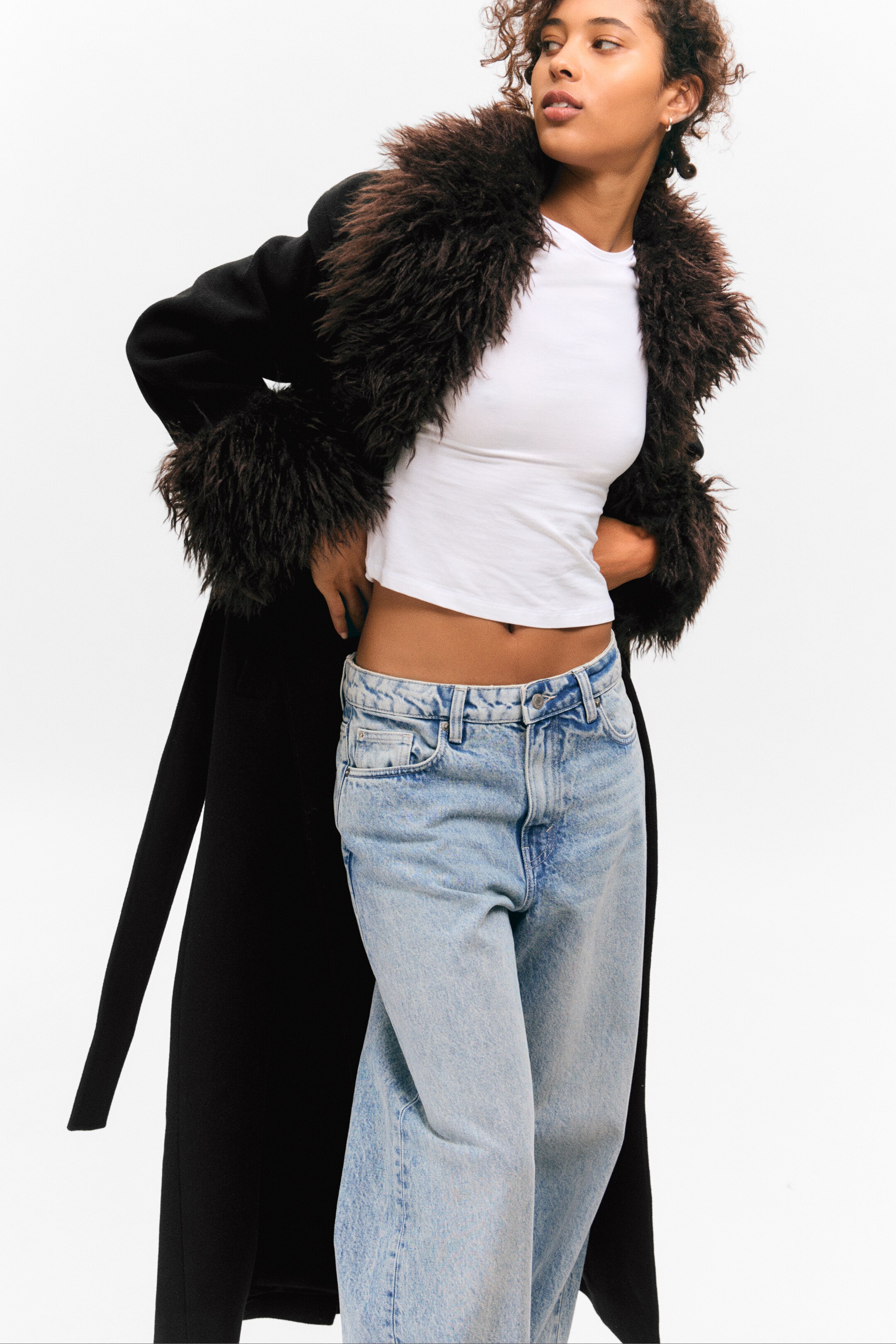 View larger image: Long Oversized Coat with Faux-Fur Trims - Black - Brown Faux Fur - Ladies | H&M GB 2