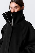 Black - Loose Fit Wool Jacket with Raglan Sleeves - 1