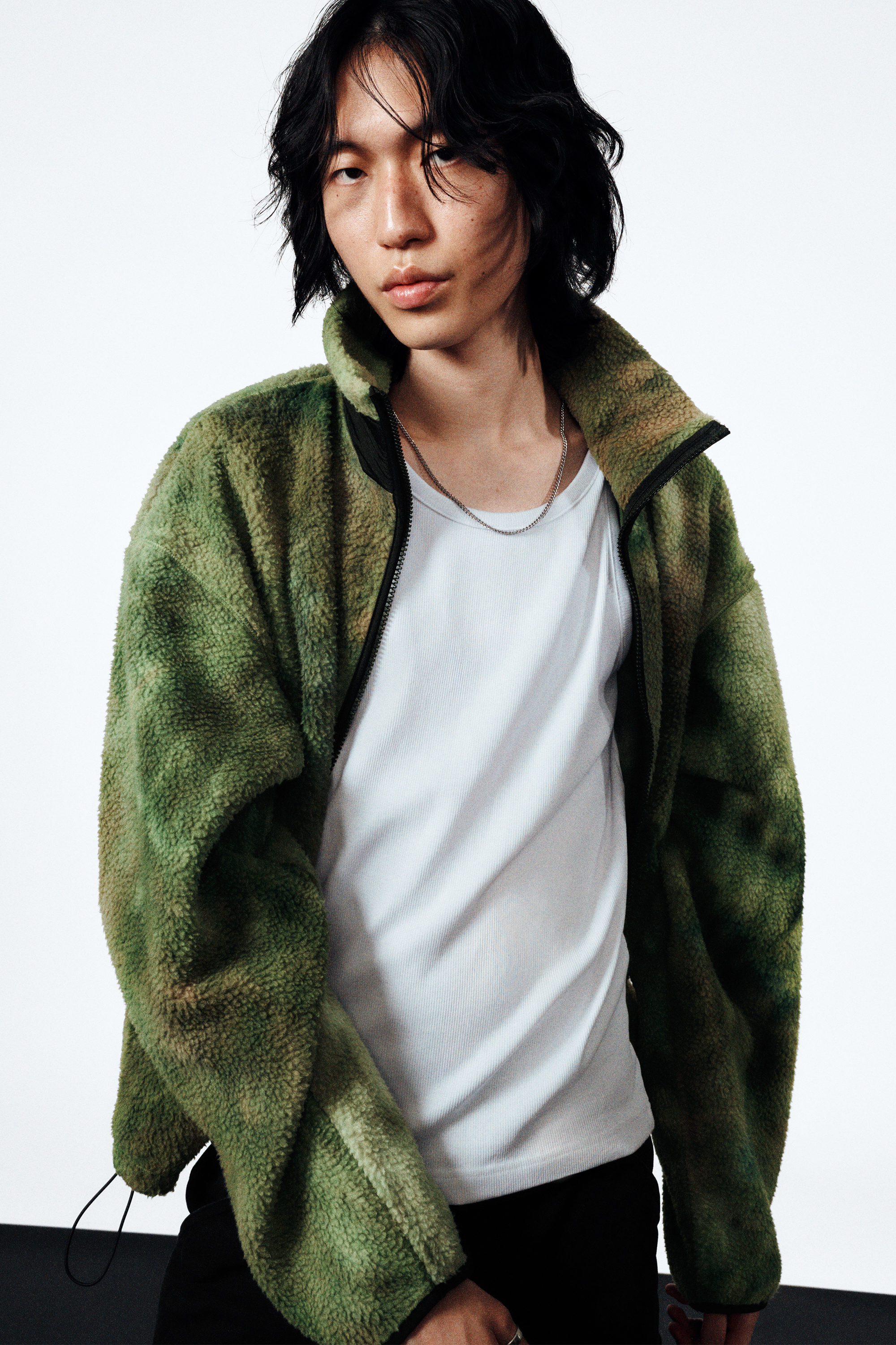 Marbled Green - Loose Fit Zip Fleece Jacket - 2
