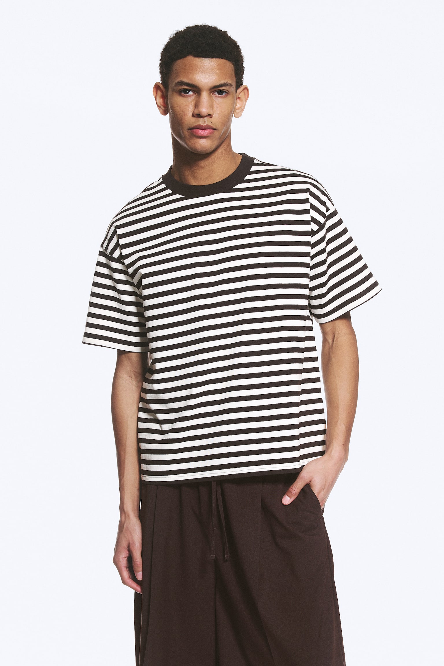 Loose Boxy T-shirt - White & Dark Brown Stripes/White/Black/White - Khaki Stripe/Washed Dark Green/White - Navy Stripe/Light Khaki Green/Washed Blue/Khaki Green - 1