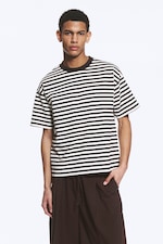 White & Dark Brown Stripes - Loose Boxy T-shirt - 0