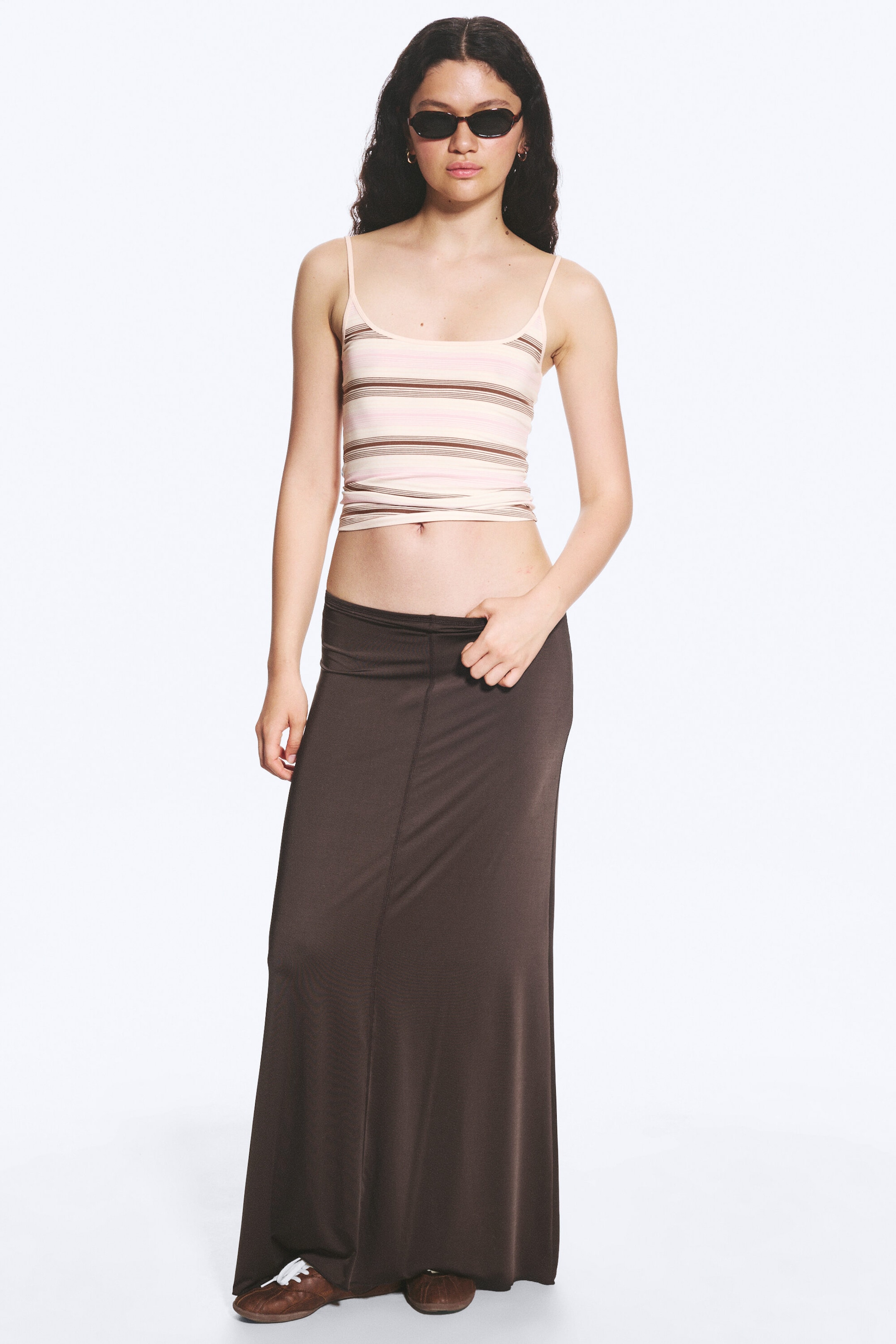 Dark Brown - Maxi Jersey Skirt - 1