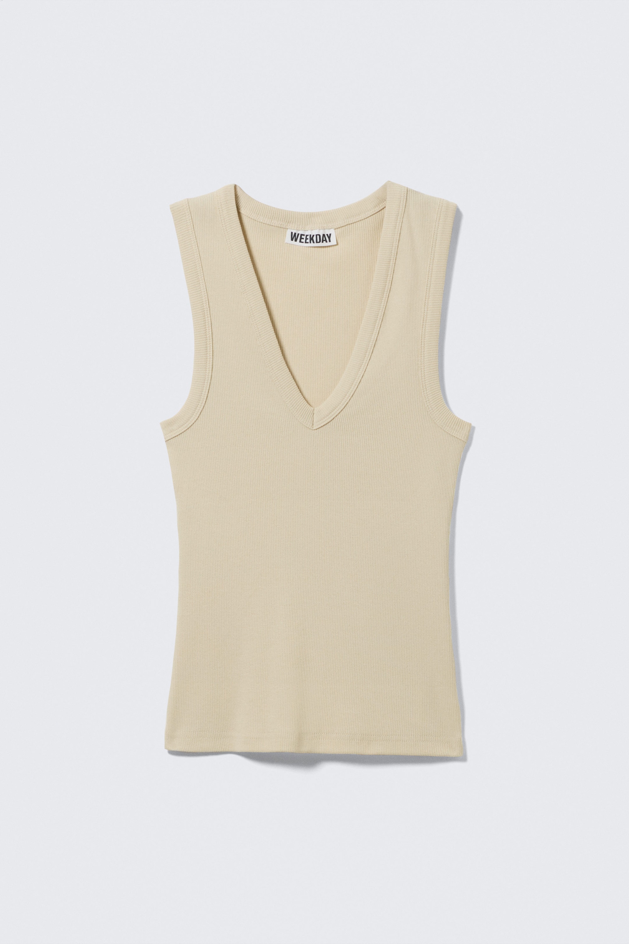 Light Beige - Ribbed V-neck Tank Top - 0
