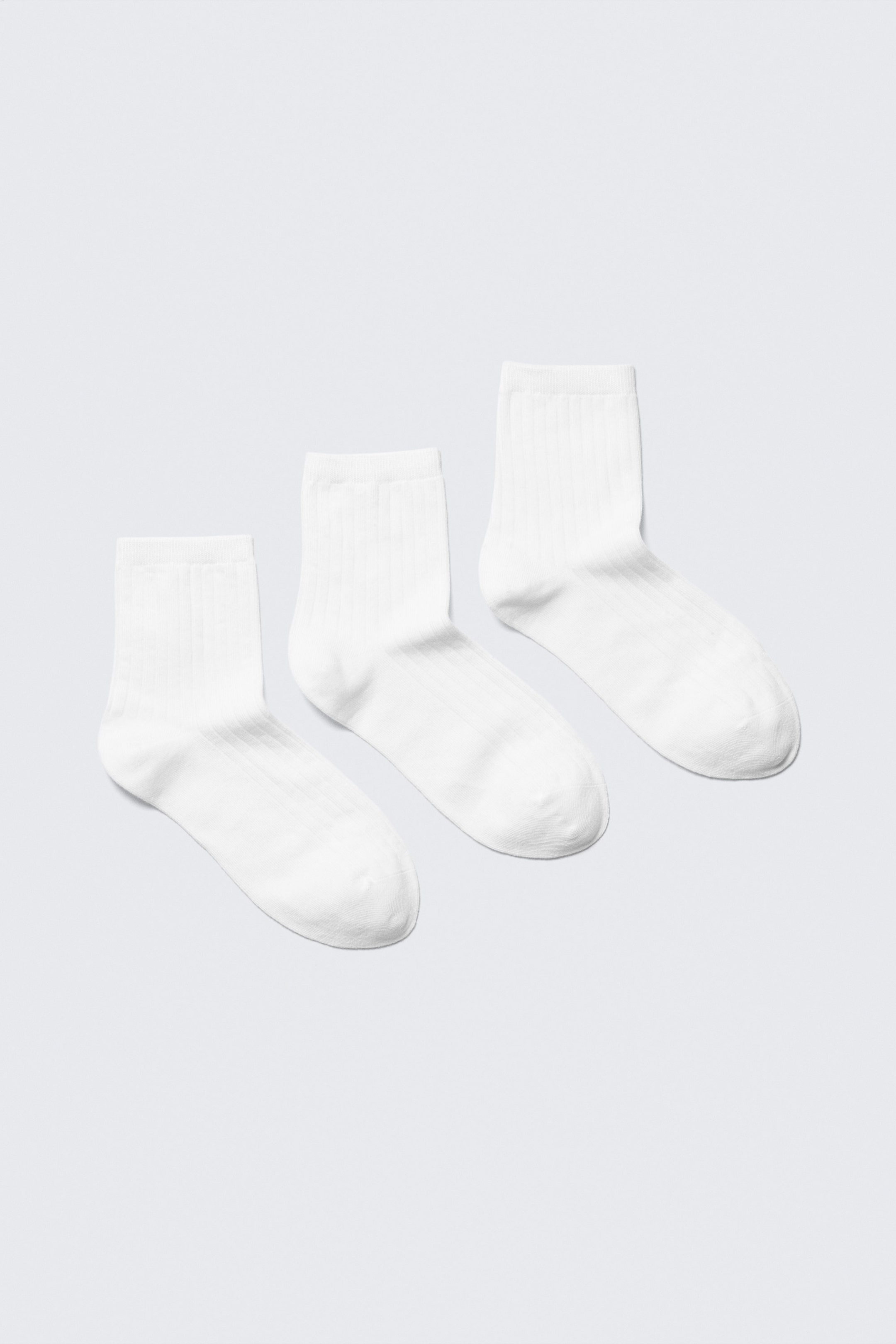 White - 3-pack Ribbed Ankle Socks - 0