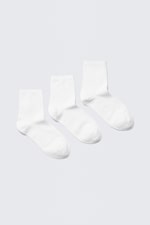 White - 3-pack Ribbed Ankle Socks - 0