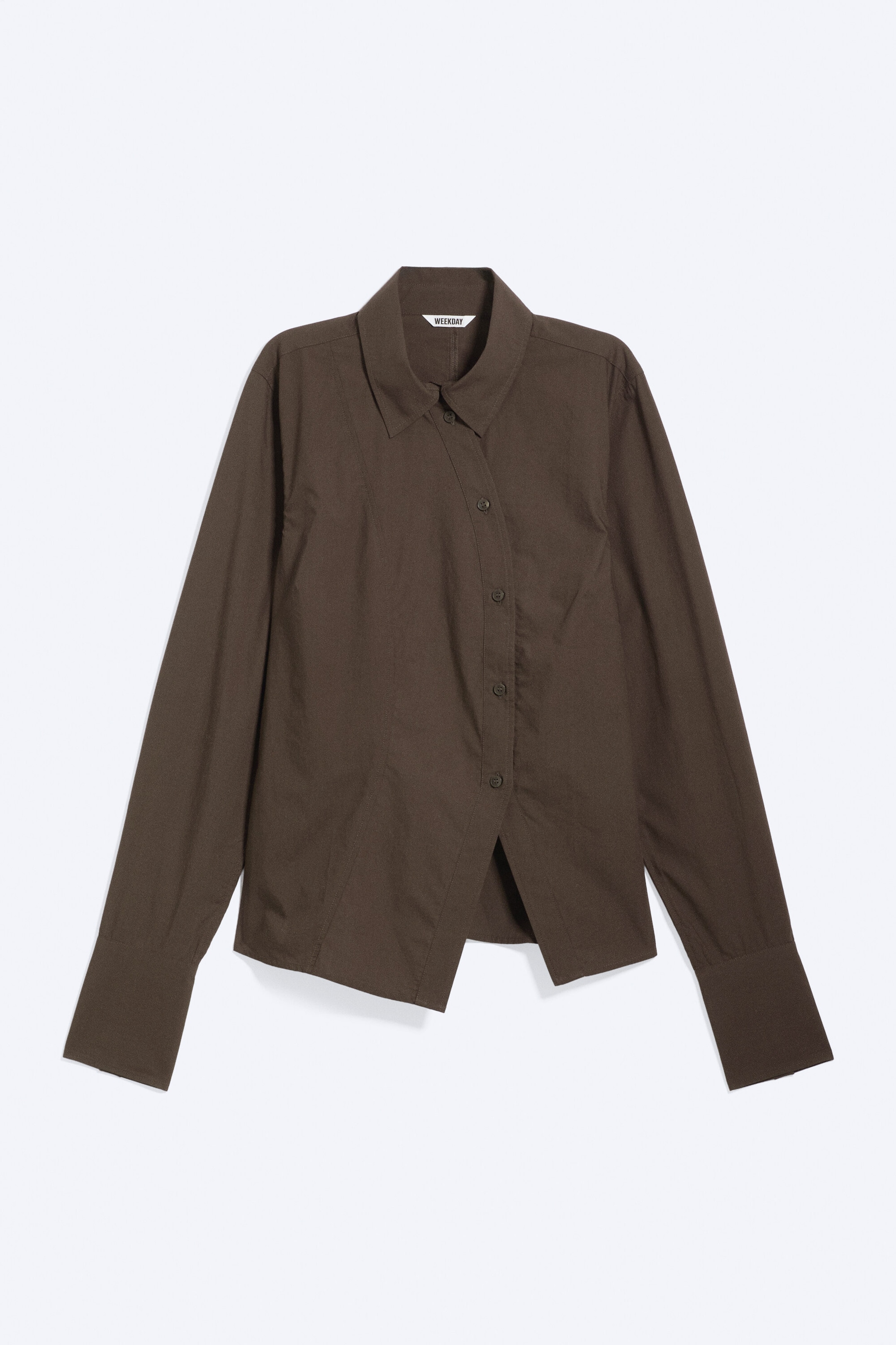 Donkerbruin - Asymmetrisch getailleerd overhemd van popeline - 4