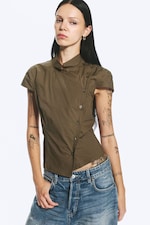 Dark Khaki Green - Asymmetrisk knappet topp - 0