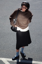 Brown - Oversized Knitted Mohair Blend Sweater - 1