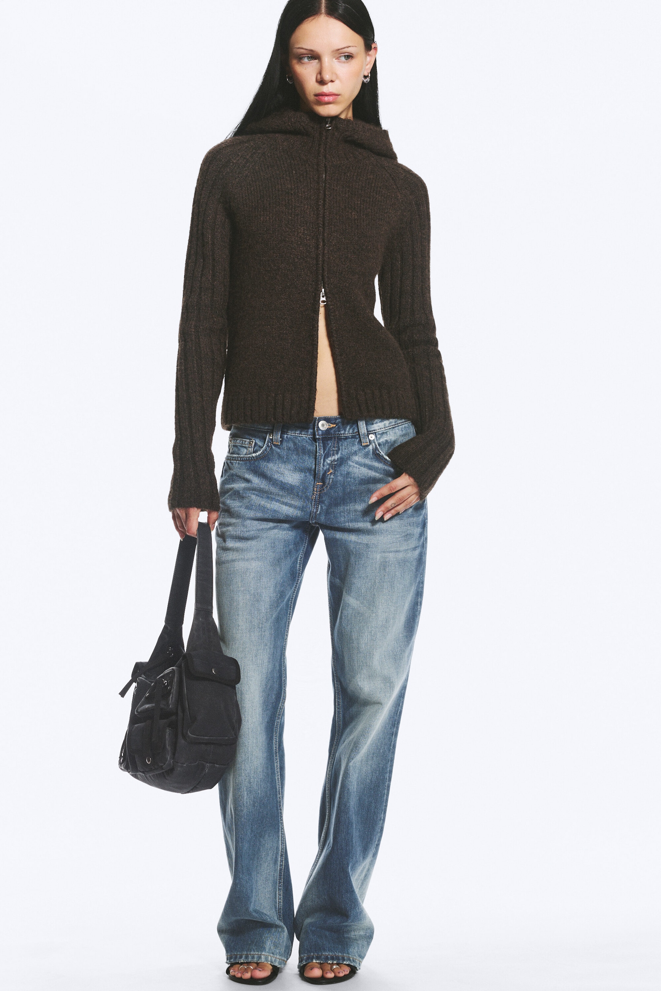 Dark Brown - Knitted zip hoodie - 2
