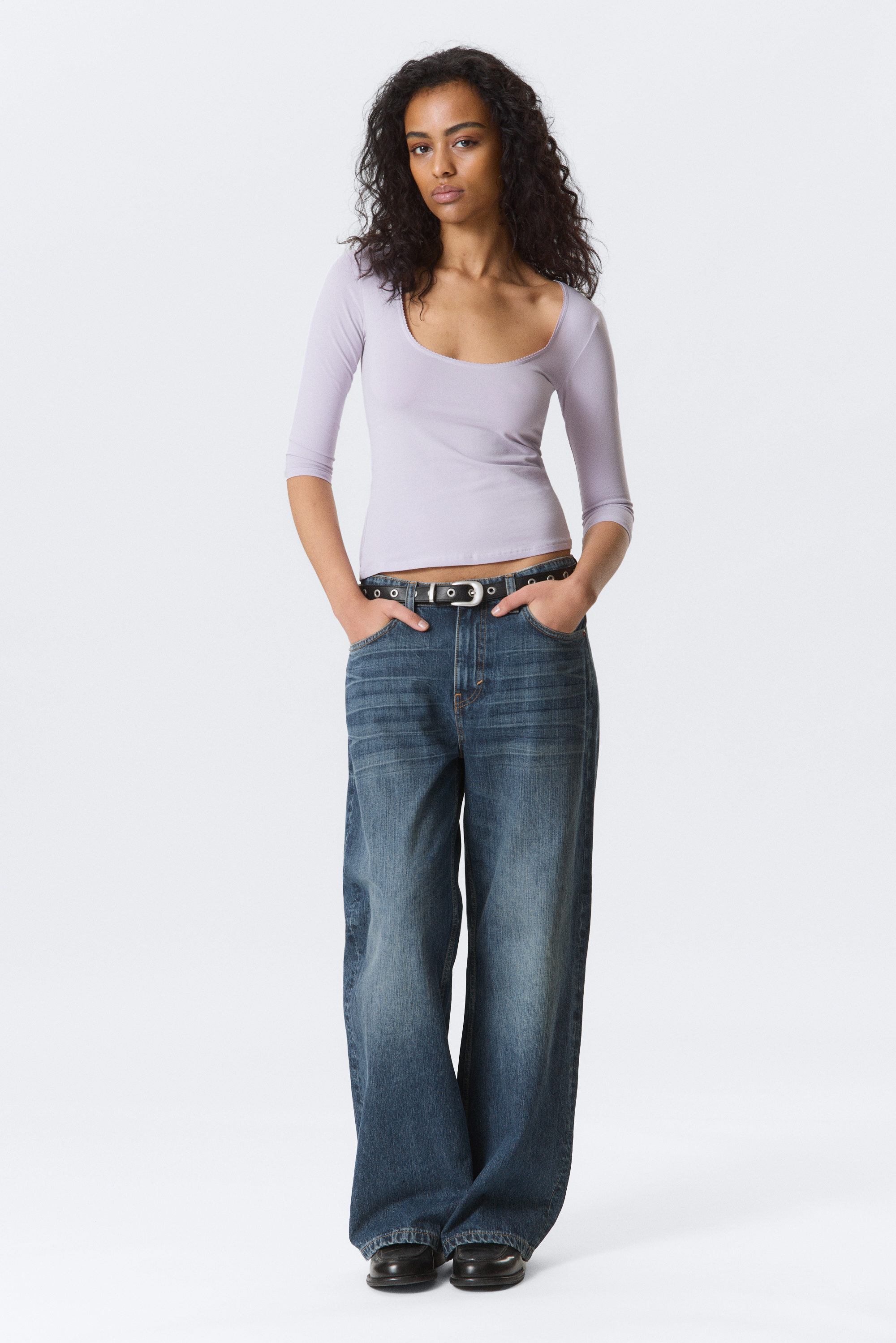 Light Lilac - Fitted Three-Quarter Sleeve Top - 2