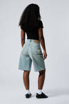 halo curve high waisted wide leg denim shorts - Port Blue