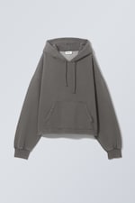 Dunkelgrau - Eckiger Oversize-Kapuzenpullover - 0