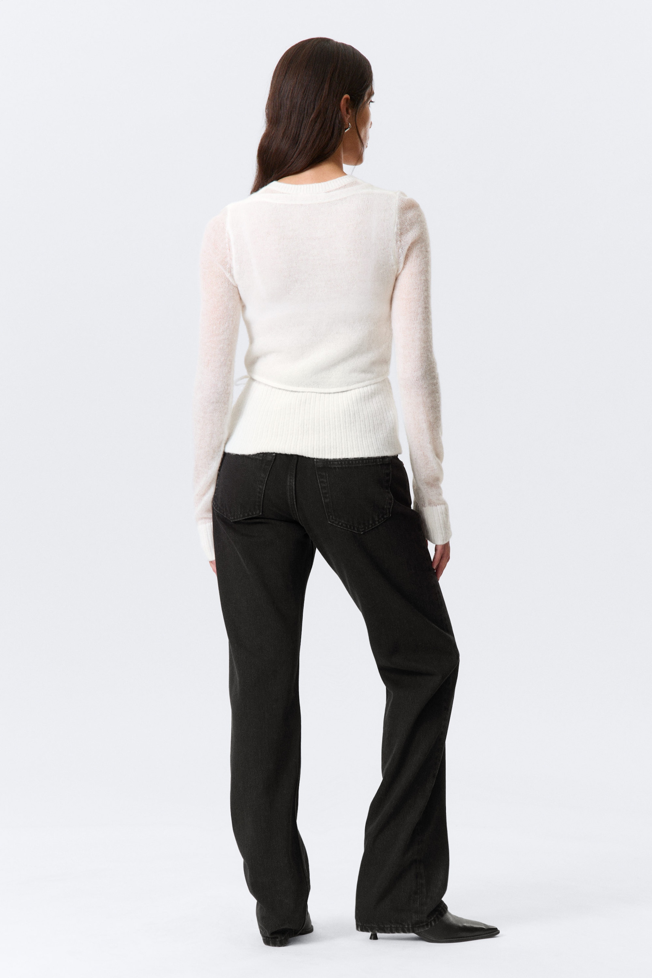 Blanc - Cardigan boutonné effet portefeuille en laine mélangée - 2