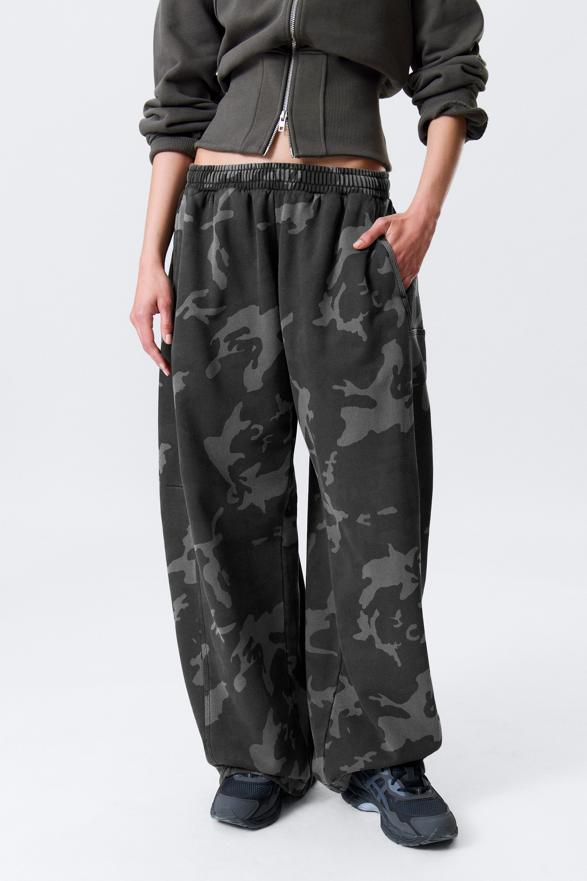 Dark Grey - Camo - Loose Printed Cotton Terry Sweatpants - 2
