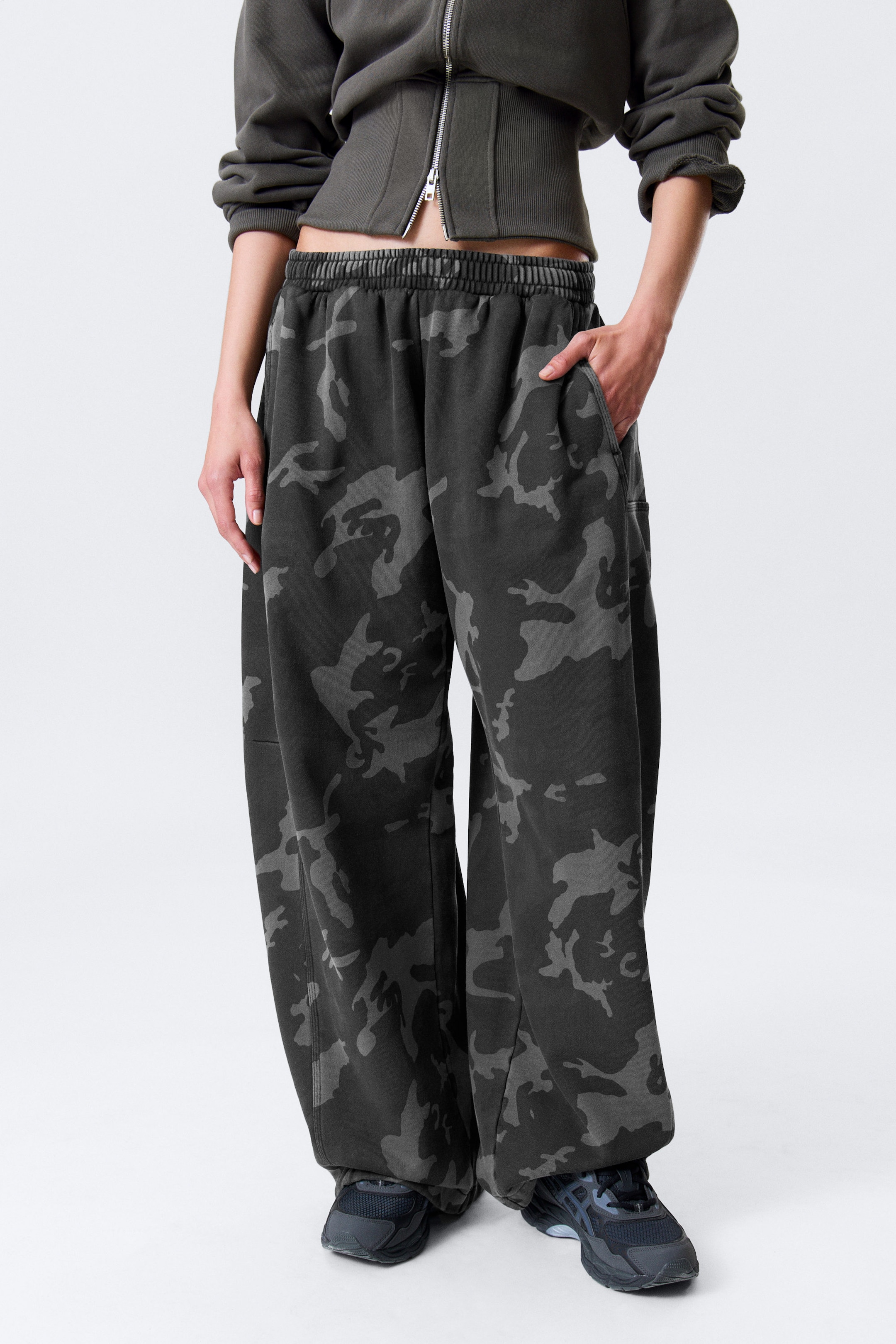 Dark Grey - Camo - Loose Printed Cotton Terry Sweatpants - 2