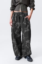 Dark Grey - Camo - Loose Printed Cotton Terry Sweatpants - 1