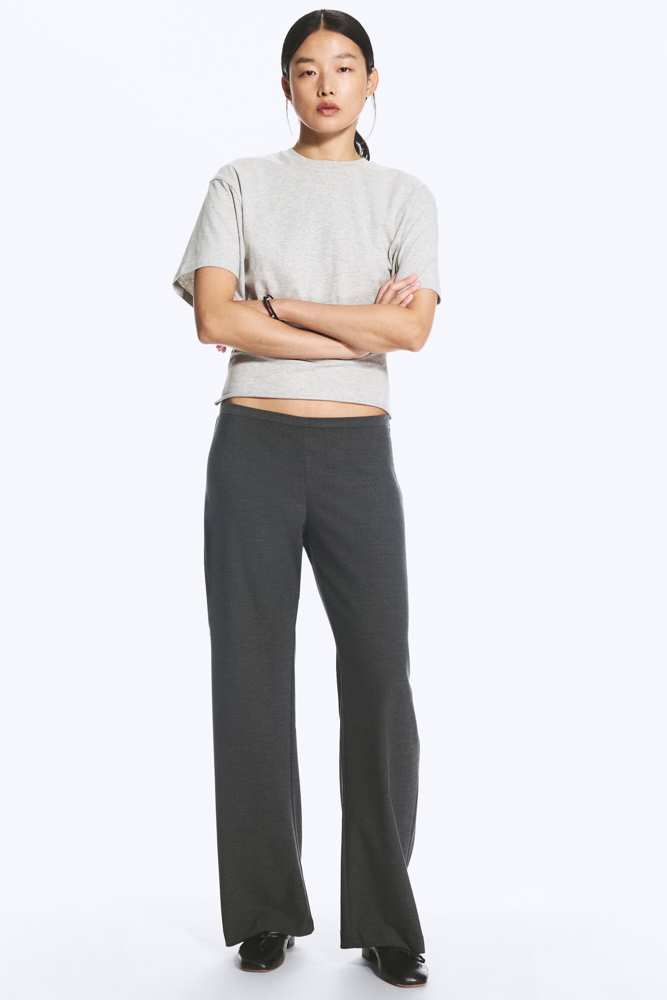Dunkelgrau meliert - Low-Waist-Anzughose mit seitlichem Reißverschluss - 1