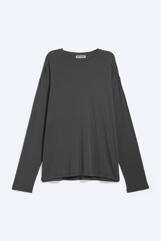 T-shirt a maniche lunghe loose - Grigio scuro/Viola lavato/Bianco - 1