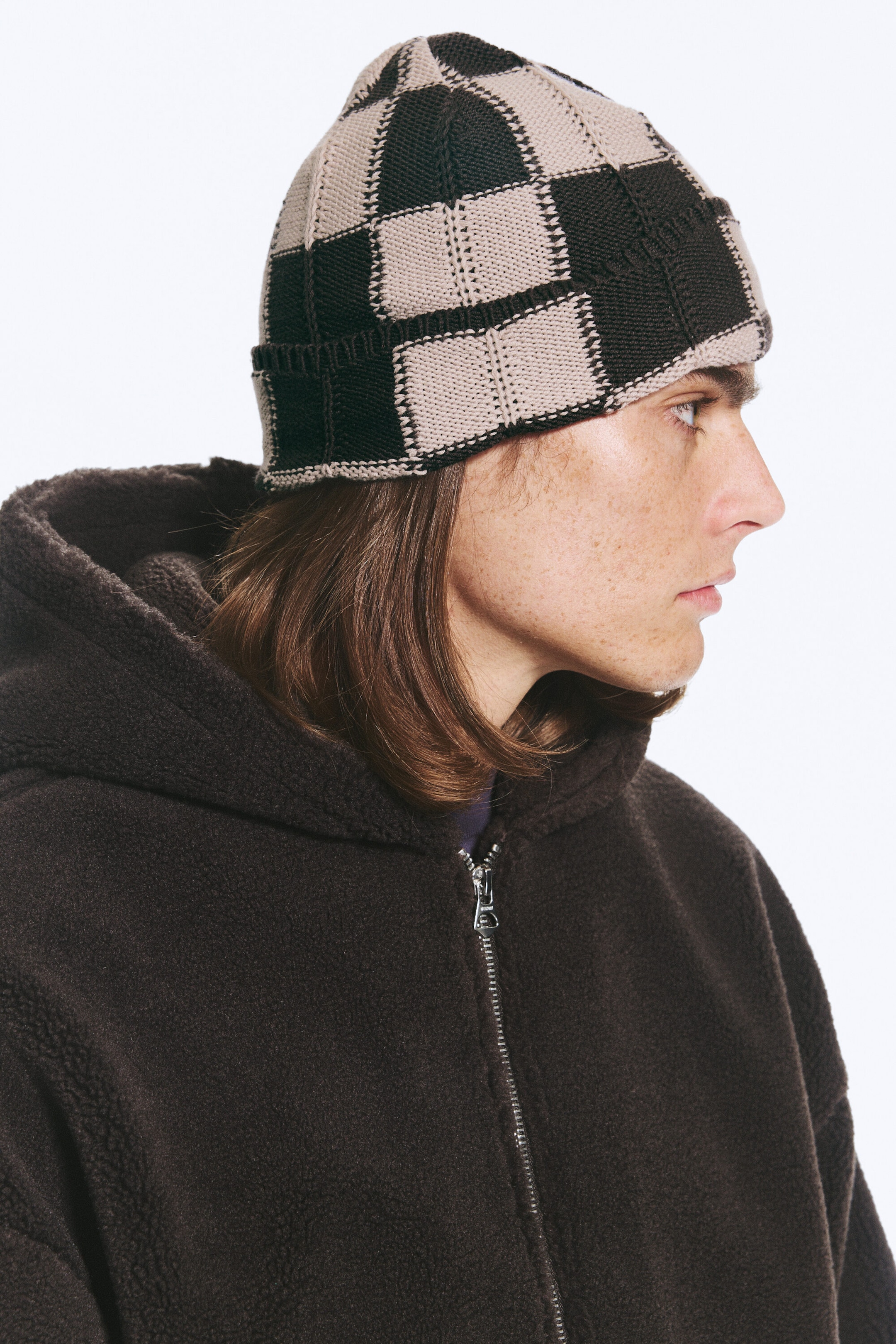 Donkerbruin geruit - Beanie met omgeslagen rand - 2