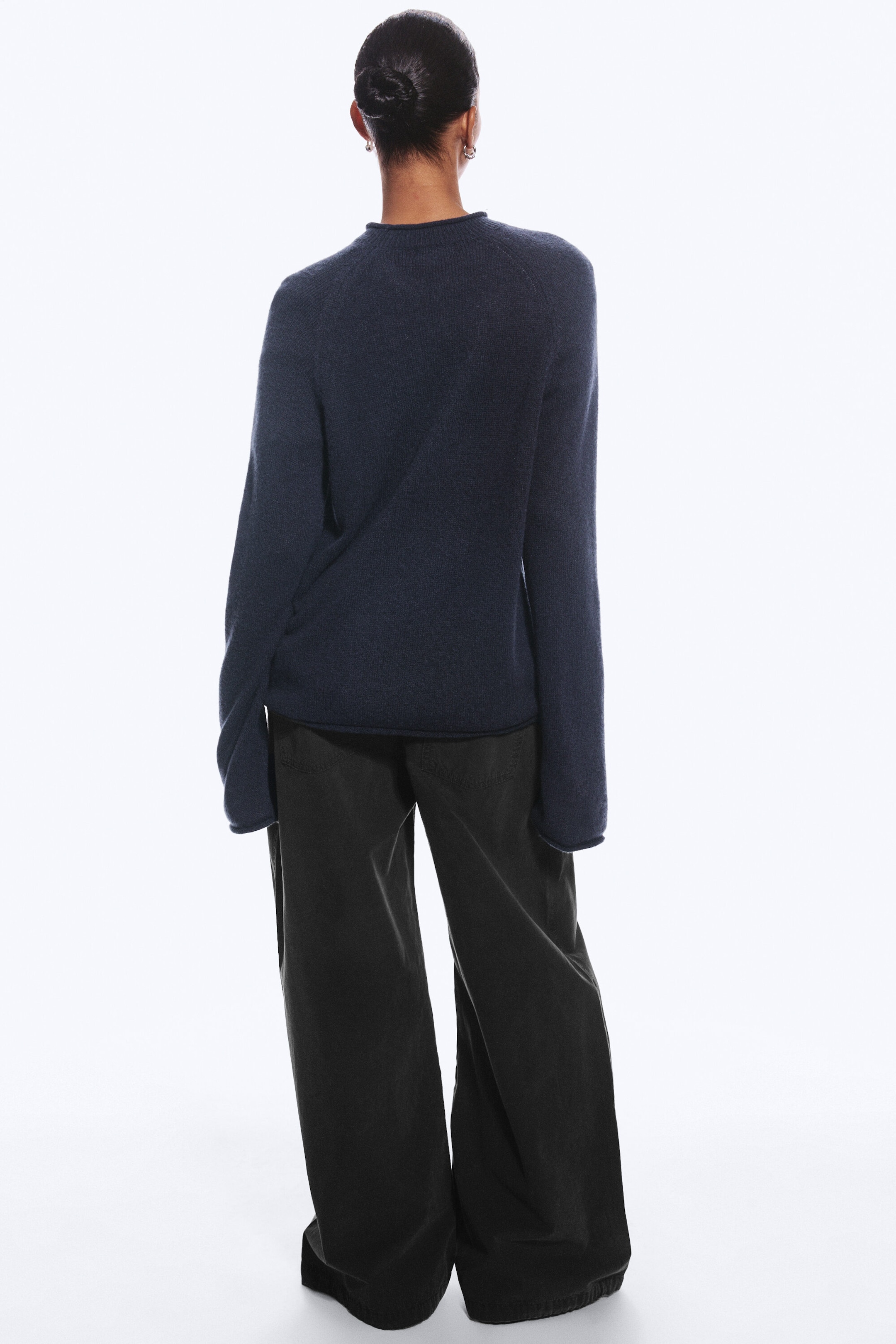 Dark Blue - Loose wool blend jumper - 3