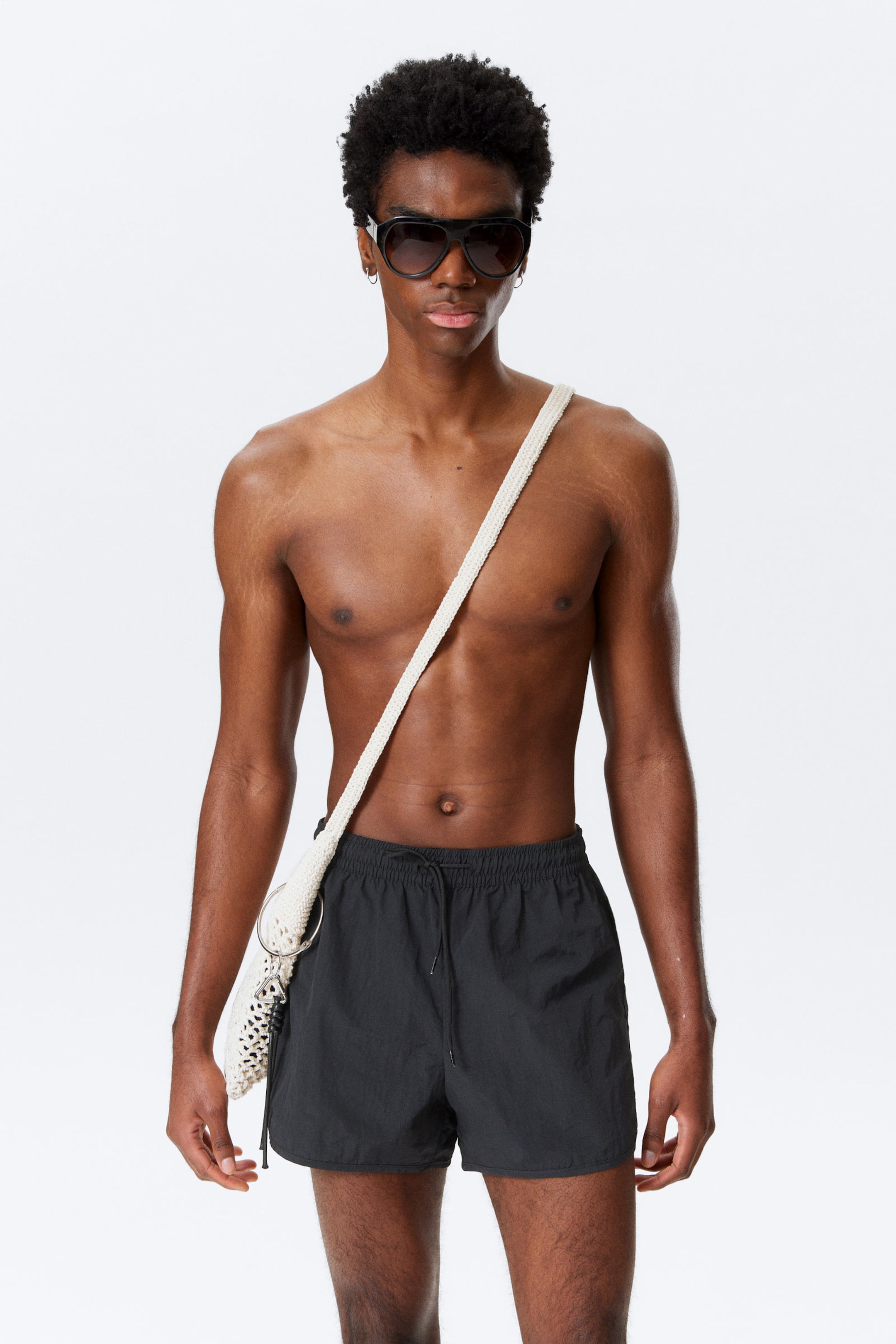 Black - Structured Mid-Thigh Swim Shorts - 1