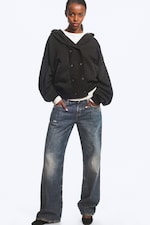Zwart - Oversized Double-Breasted Hoodie - 1