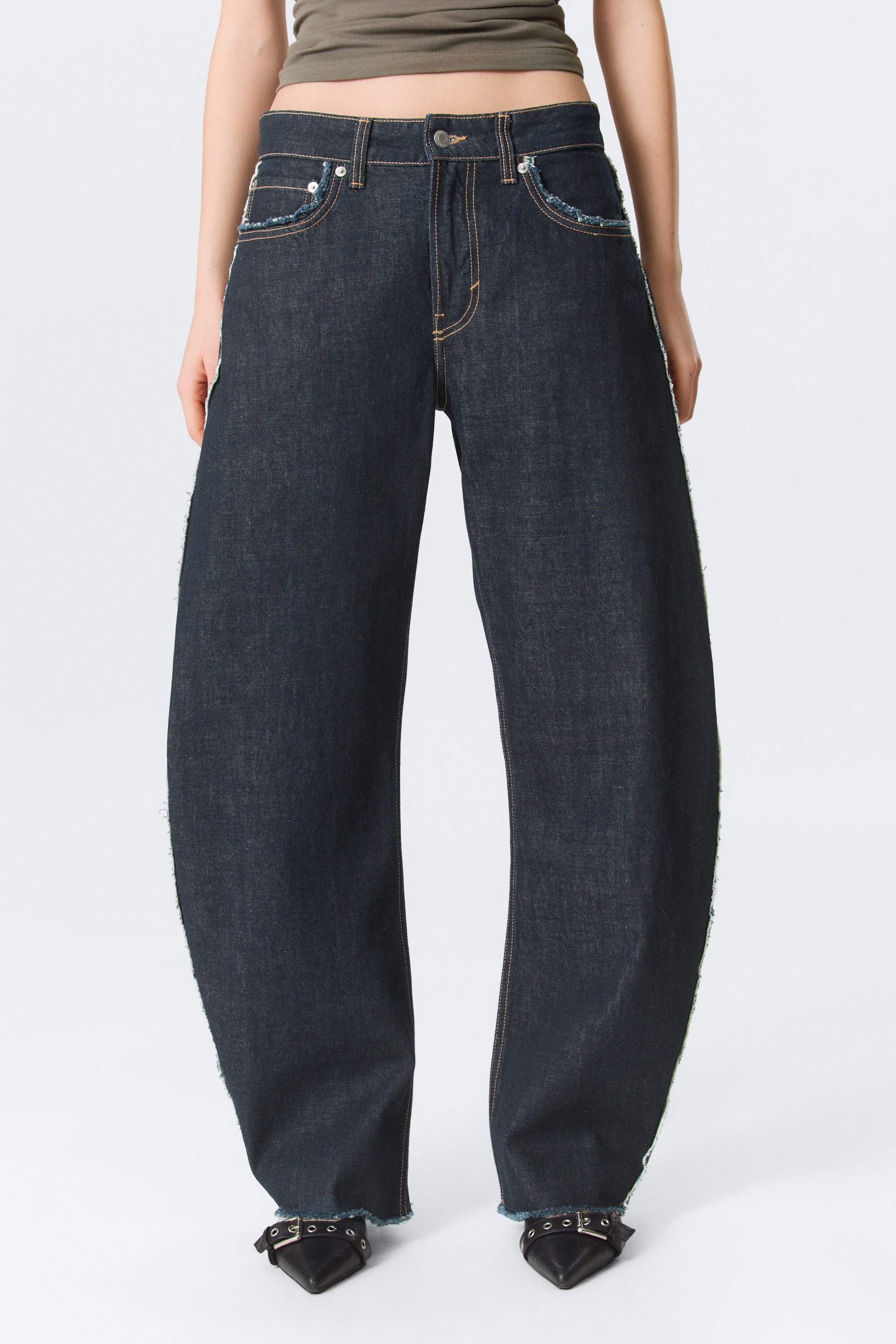 Blue Rinse - Dark Blue - Abell Mid Rise Regular Barrel Leg Jeans - 1