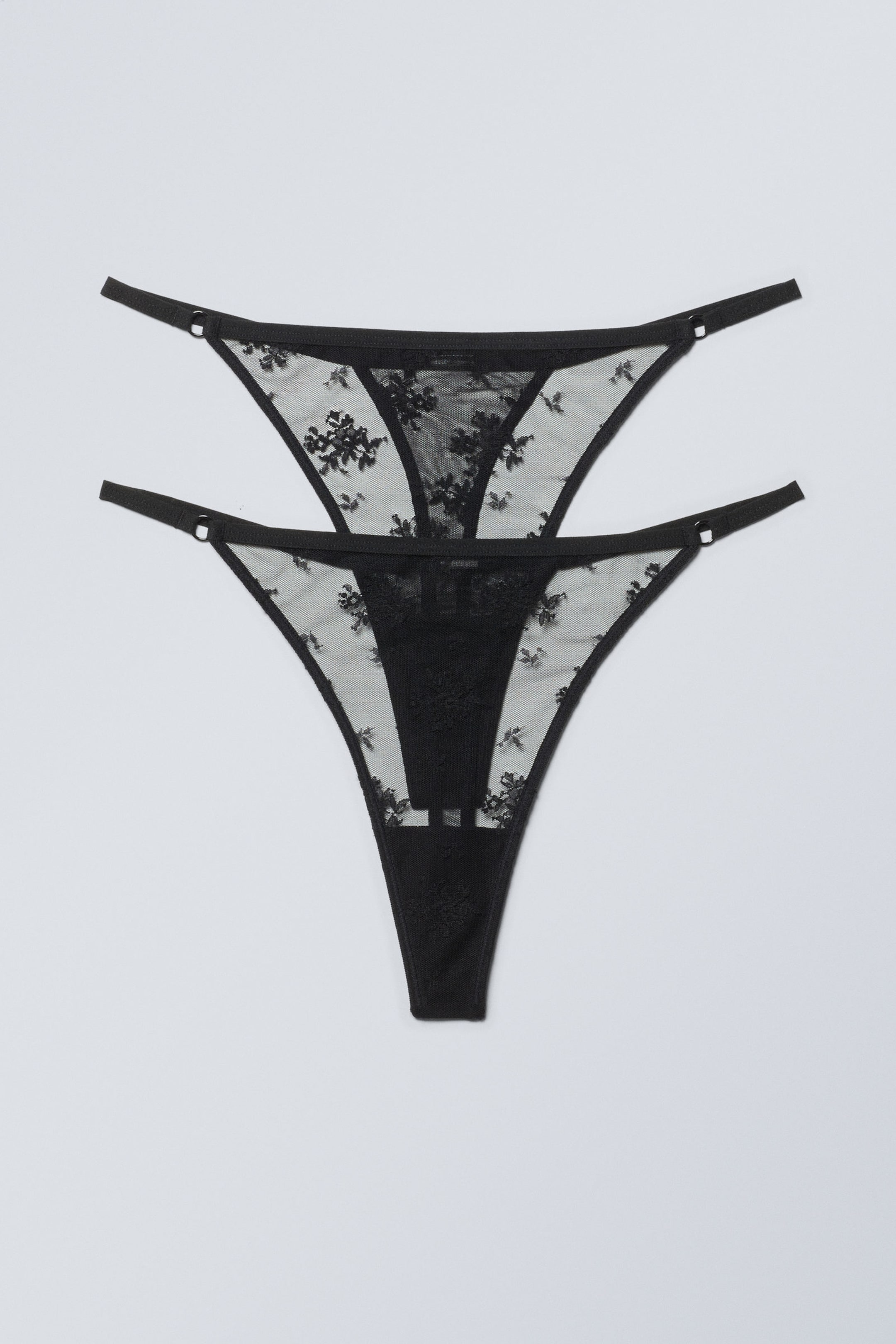 Schwarz - 2er-Pack Tanga-Strings aus Spitze - 0