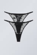 Schwarz - 2er-Pack Tanga-Strings aus Spitze - 0