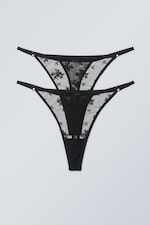 Zwart - 2-pack kanten tanga strings - 0