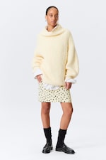 Light Yellow - Oversized Knitted Turtleneck Sweater - 0