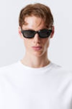 Schwarz - Schwarze Gläser - Kühne Unisex-Sonnenbrille mit rechteckigem Rahmen - 0