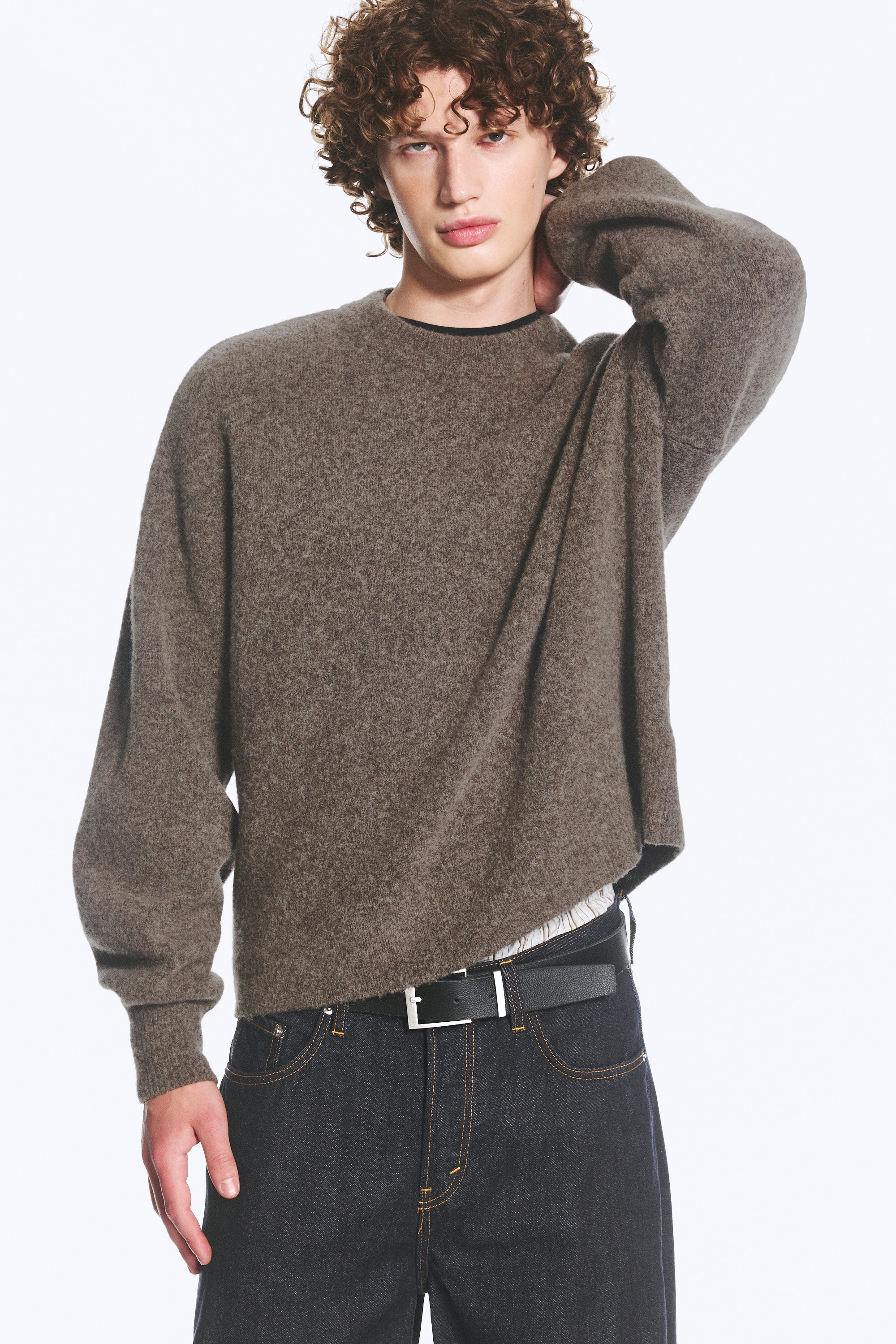 Maglione in Misto Lana dalla Vestibilità Rilassata - Talpa scuro/Nero/beige a righe/Grigio scuro mélange