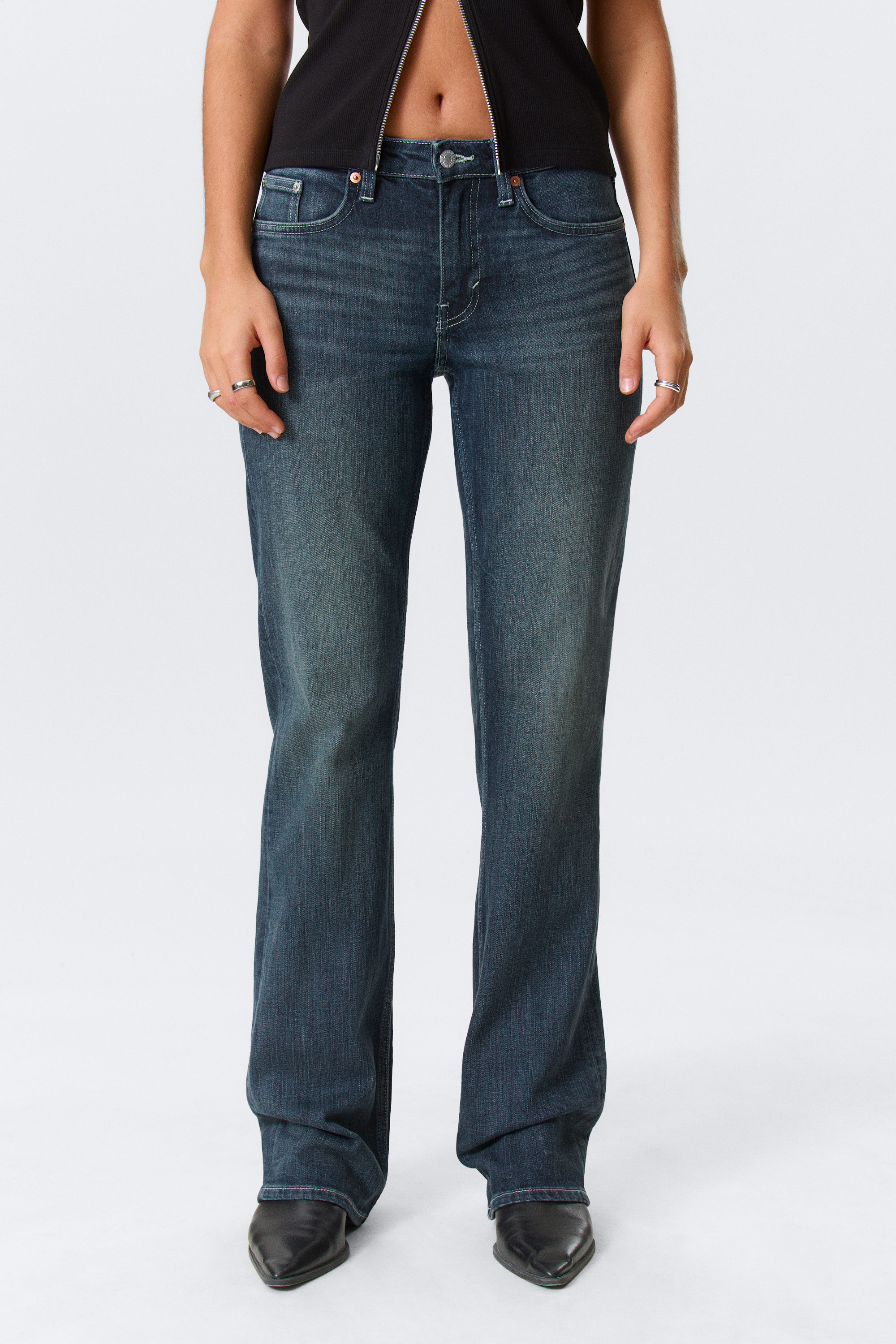 Deep Sea Blue - Dark Blue - Tension Mid Rise Slim Bootcut Leg Jeans - 2