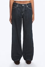 Blue Rinse - Dark Blue - Ample Low Rise Loose Wide Jeans - 1
