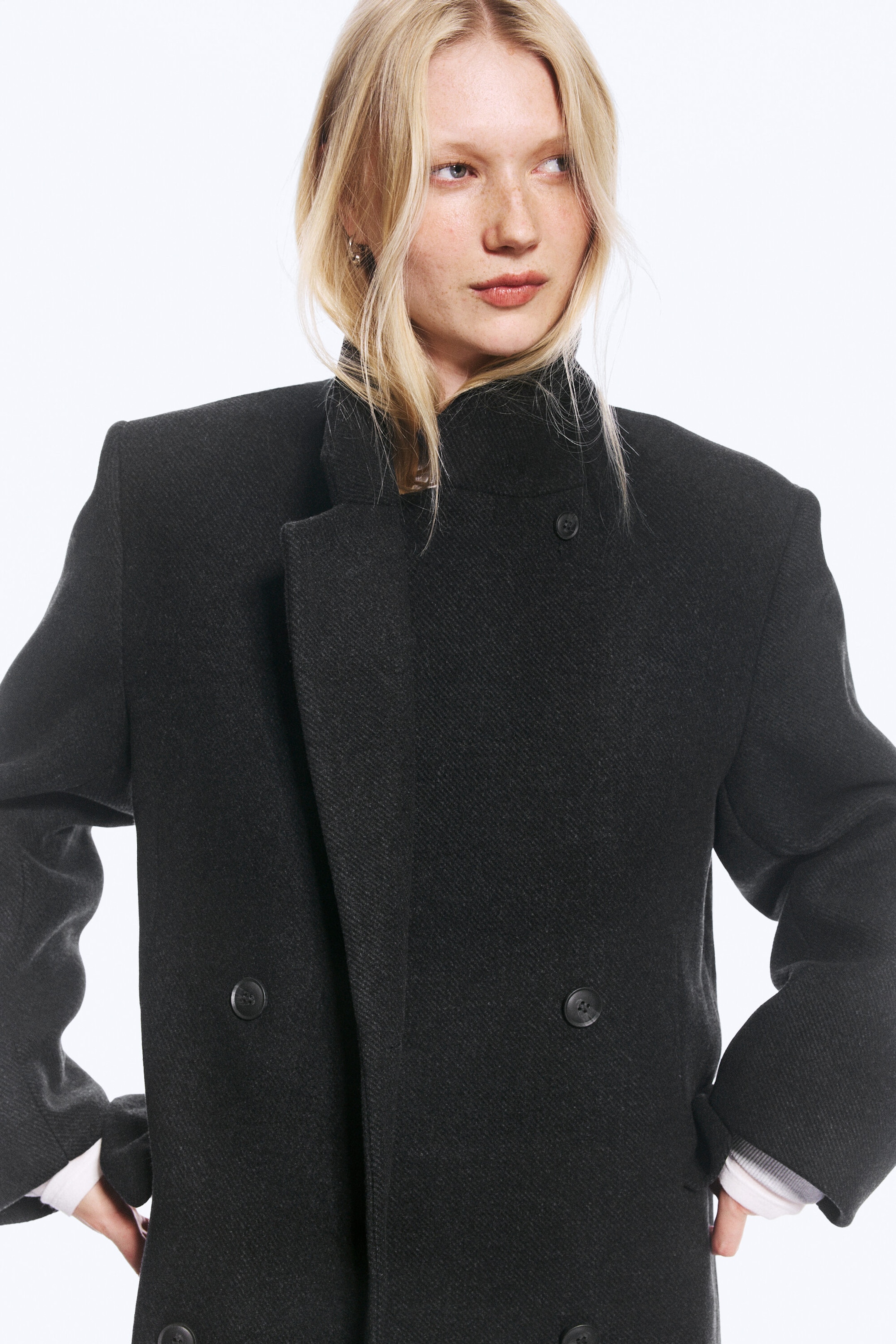 Dark Grey Melange - LOGAN DOUBLE-BREASTED WOOL-BLEND COAT - 5